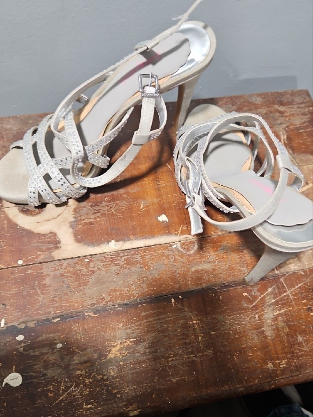 Gianni Bini Silver Rhinestone Strappy Heeled Sandals - Picture 10 of 16